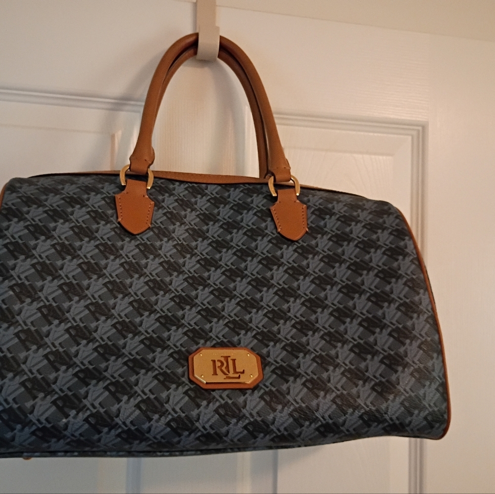 Ralph Lauren Blue and Tan Handbag